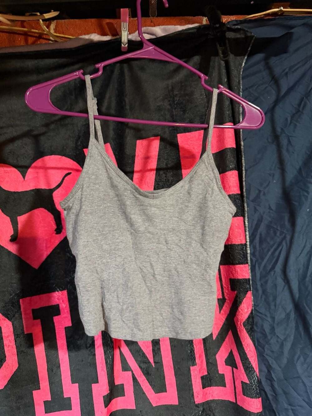 PINK Victoria's Secret Grey Ribbed Crop Cami Tank Top Size S